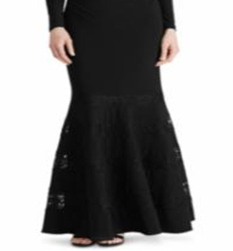 Ralph Lauren Women's Lace Trim Surplice Clevella Formal Dress Black Size 14