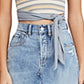 Free People Women's Frayed Pocketed Mini Skirt Blue Size 24