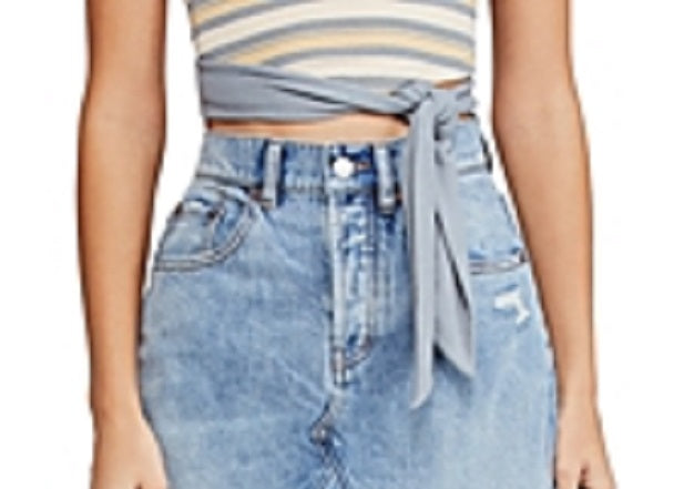 Free People Women's Frayed Pocketed Mini Skirt Blue Size 24