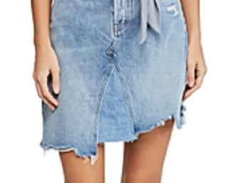 Free People Women's Frayed Pocketed Mini Skirt Blue Size 24