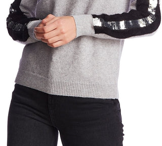 1.STATE Women's Sequin Stripe Sweater Gray