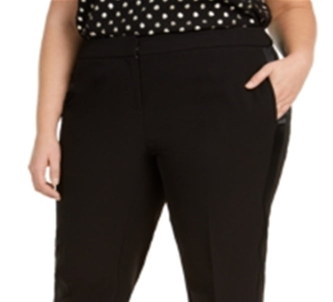 Bar III Women's Trendy Plus Tuxedo Satin-Stripe Straight-Leg Pants Black Size 14W