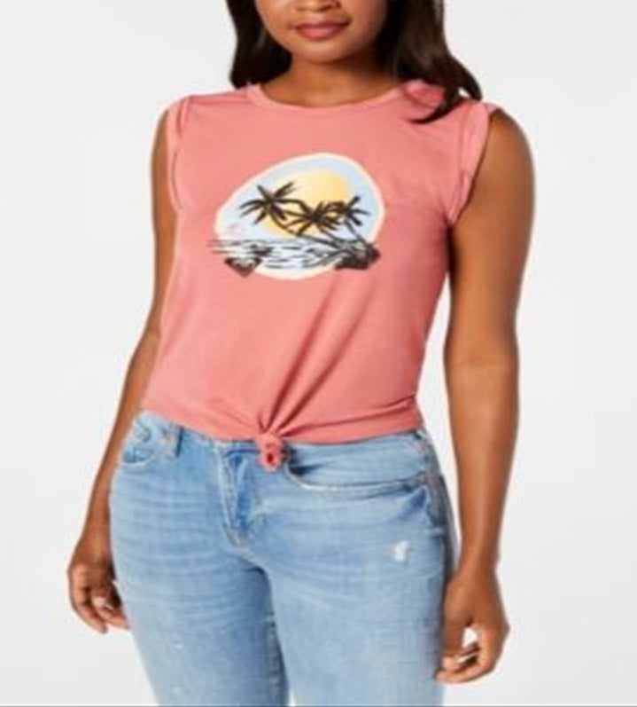 Roxy Juniors' Tie-Front Graphic-Print T-Shirt  Pink Size M