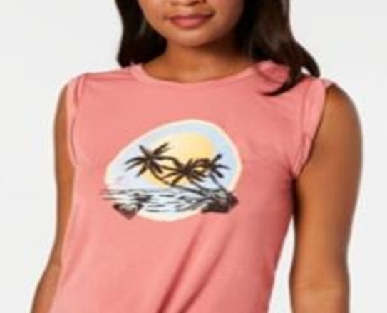 Roxy Juniors' Tie-Front Graphic-Print T-Shirt  Pink Size M