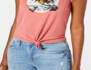 Roxy Juniors' Tie-Front Graphic-Print T-Shirt  Pink Size M