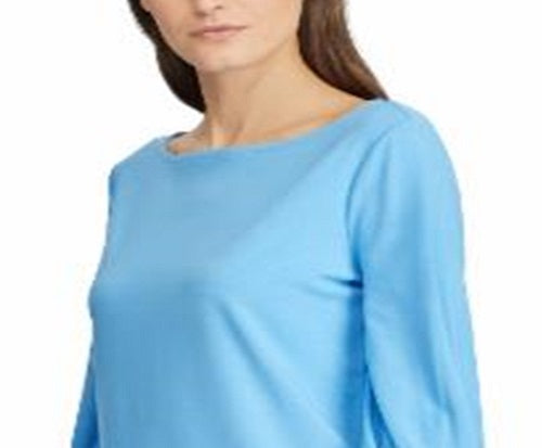 Ralph Lauren Women's 3/4 Sleeve Jewel Neck Blouse Blue Size Large