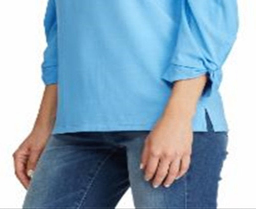 Ralph Lauren Women's 3/4 Sleeve Jewel Neck Blouse Blue Size Large