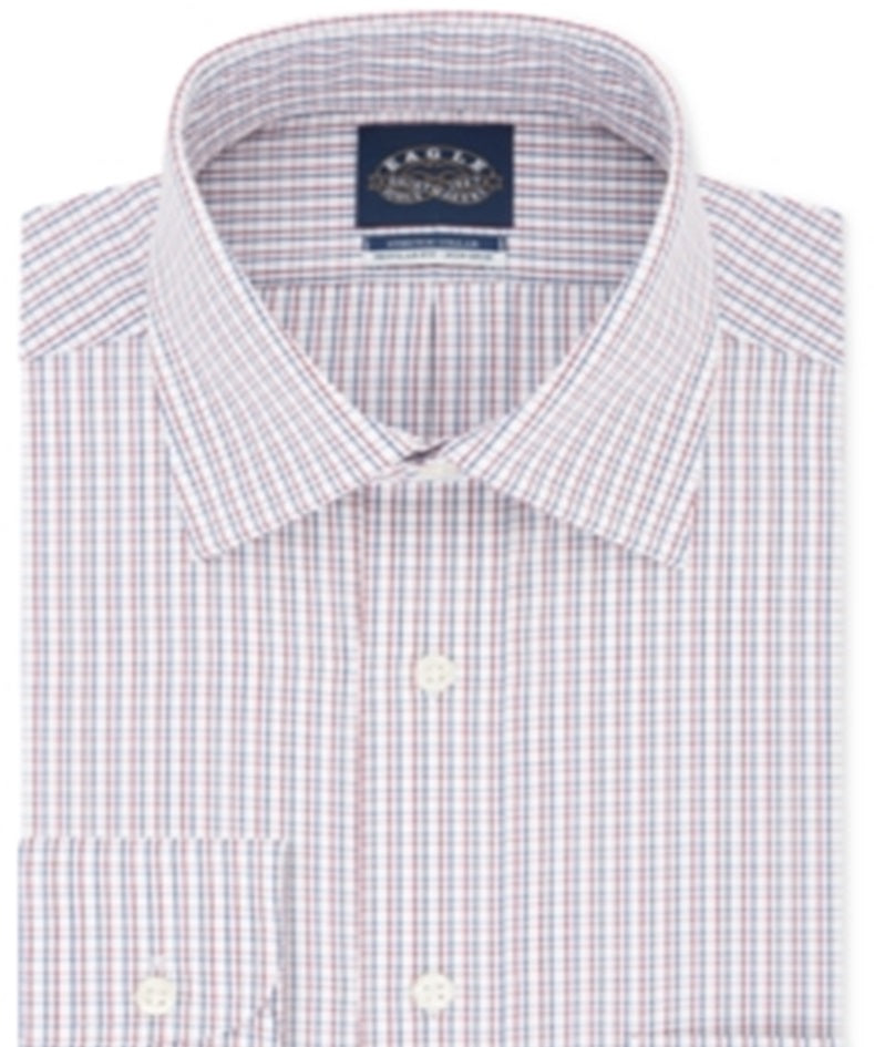 Eagle Men's Classic Regular Fit Non Iron Stretch Collar Check Dress Shirt Red Size 32X33