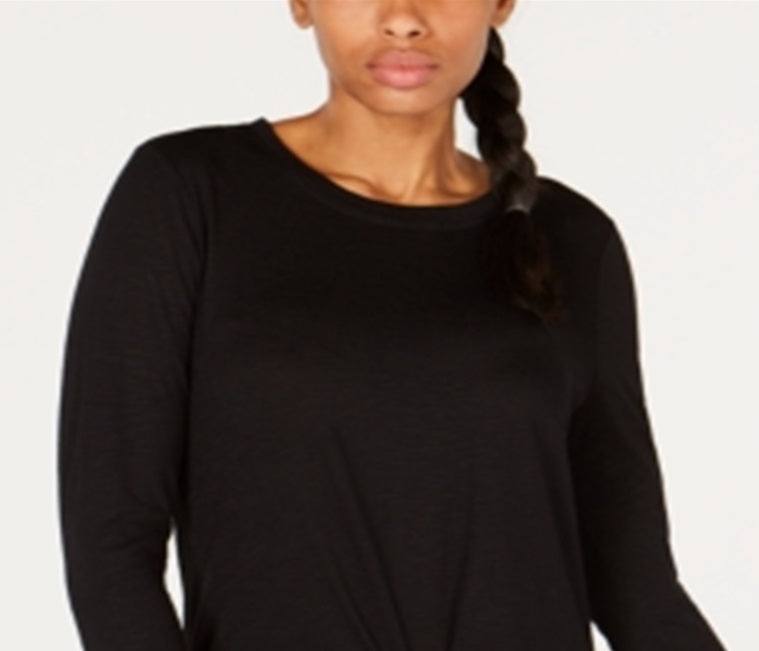 Ideology Women's Long Sleeve Jewel Neck T-Shirt Top Black Size X-Small