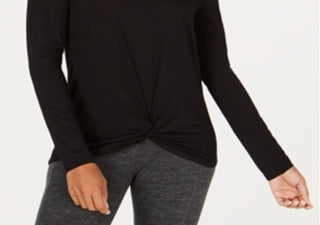 Ideology Women's Long Sleeve Jewel Neck T-Shirt Top Black Size X-Small