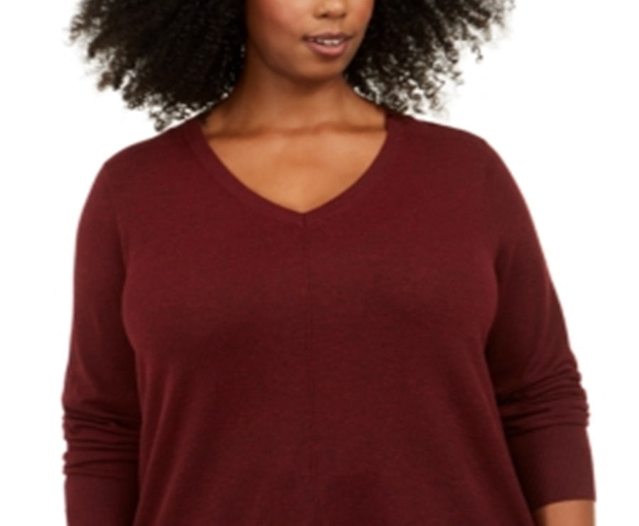 Karen Scott Women's V Neck Sweater Red Size 1X