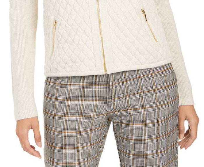 Charter Club Petite Zip-Front Quilted Sweater Brown Size Petite L