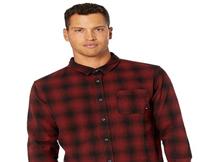 Quiksilver Men's Check Long Sleeve Button Down Shirt Red Size Large