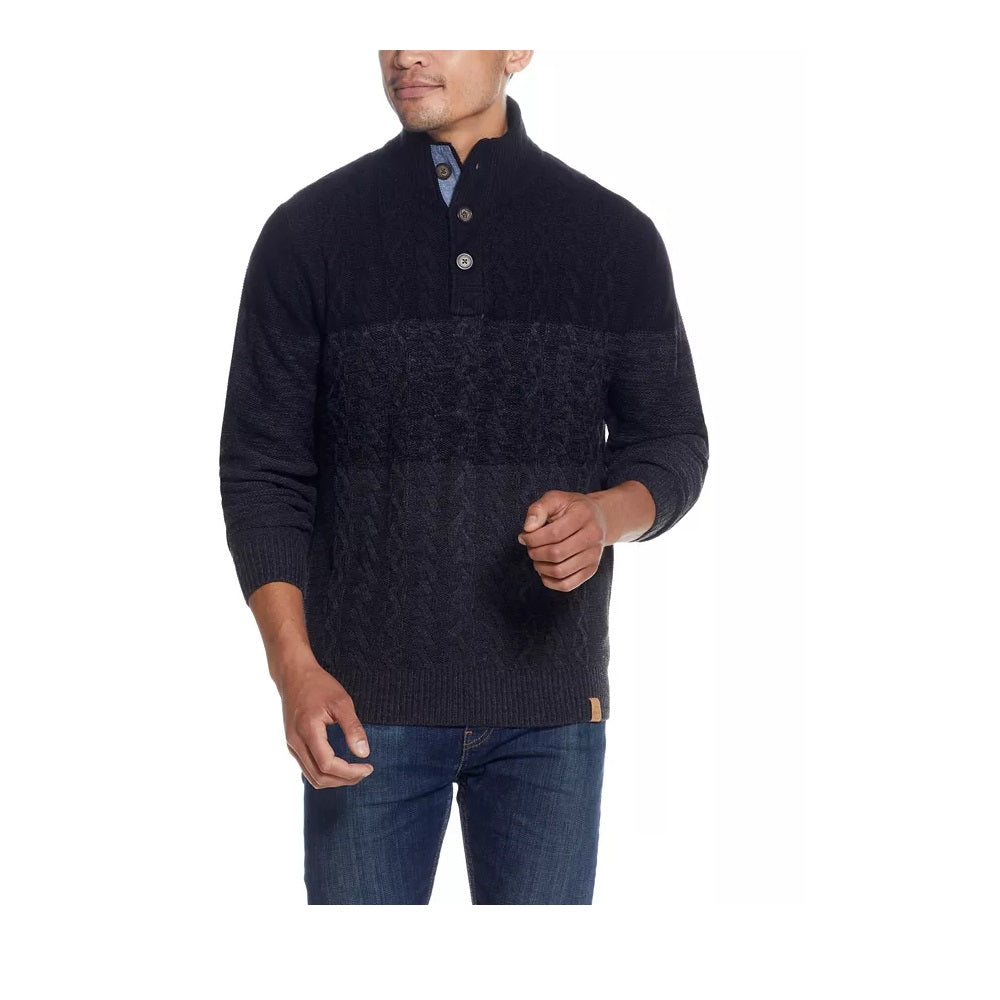 Weatherproof Vintage Men's Military Button Mock Turtleneck Sweater Black Size Large