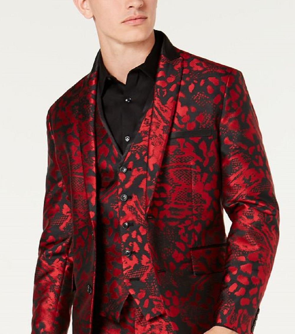 INC International Concepts Men's Slim Fit Animal Print Blazer Red Size X-Small