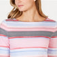 Charter Club Women's Pima Cotton Button Shoulder Striped Top Pink Size Petite L