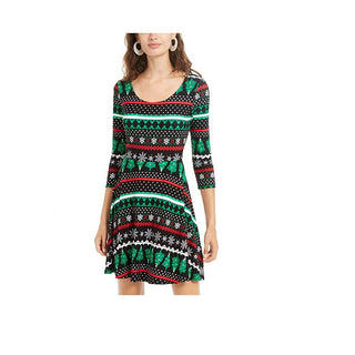 Planet Gold Women's Juniors Mini Printed Fit & Flare Dress Black Size Medium