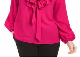 Kasper Women's Long Sleeve Tie Neck Blouse Pink Size Petite Medium