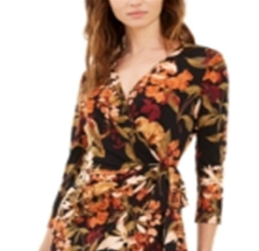 INC International Concepts Women's Jungle Print Faux Wrap Dress Brown Size Petite S/M