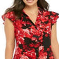 Calvin Klein Women's Multi Short Cap Sleeve Floral Blouse Red Size X-Lage