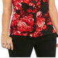 Calvin Klein Women's Multi Short Cap Sleeve Floral Blouse Red Size X-Lage