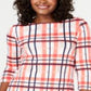 Charter Club Women's Cotton Plaid Boat Neck Top Orange Size Petite L