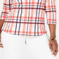 Charter Club Women's Cotton Plaid Boat Neck Top Orange Size Petite L