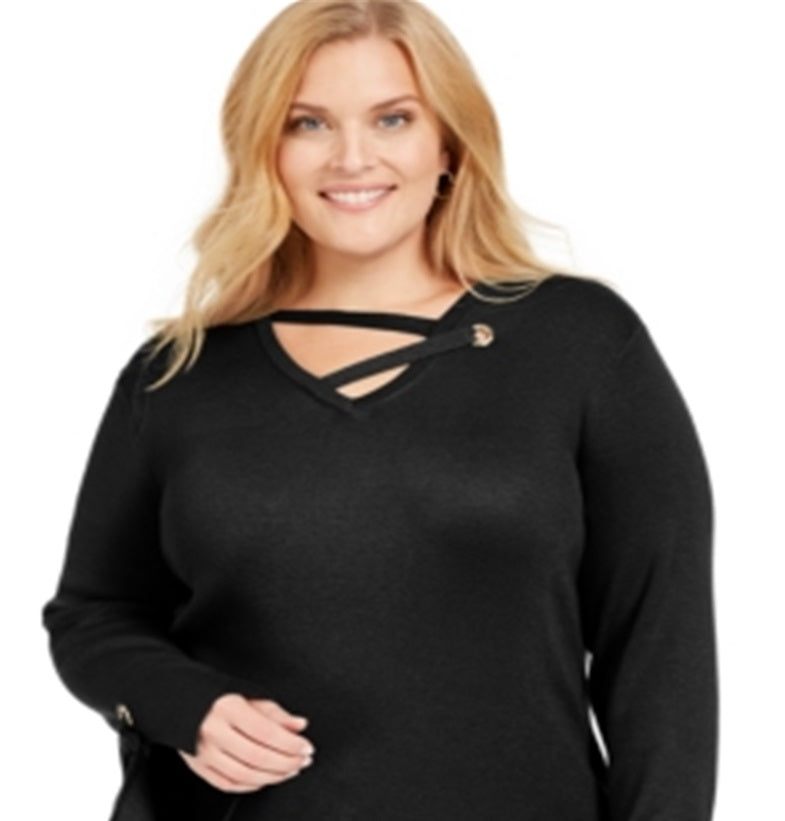 JM Collection Women's  Plus Size Grommet-Detail Sweater Black Size 3X