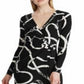 Ralph Lauren Women's Printed Long Sleeve V Neck Below the Knee Sheath Evening Dress Black Size 10