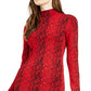 Bar III Women's Long Sleeve Below the Knee Body Con Dress Red Size Large