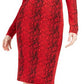 Bar III Women's Long Sleeve Below the Knee Body Con Dress Red Size Large