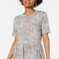 ONE CLOTHING Women's Acid Wash Short Sleeve Crew Neck Above the Knee Fit Flare Dress Gray Size X-Large