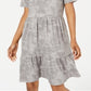 ONE CLOTHING Women's Acid Wash Short Sleeve Crew Neck Above the Knee Fit Flare Dress Gray Size X-Large