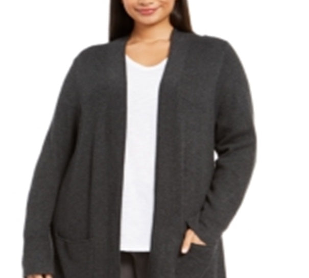 Style & Co Women's Layering Open Front Duster Sweater Gray Size 3X