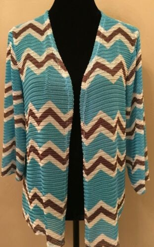 INC Women's Open Front Chevron Knit Cardigan Blue Size 1X