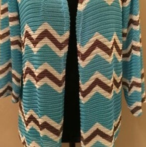 INC Women's Open Front Chevron Knit Cardigan Blue Size 1X