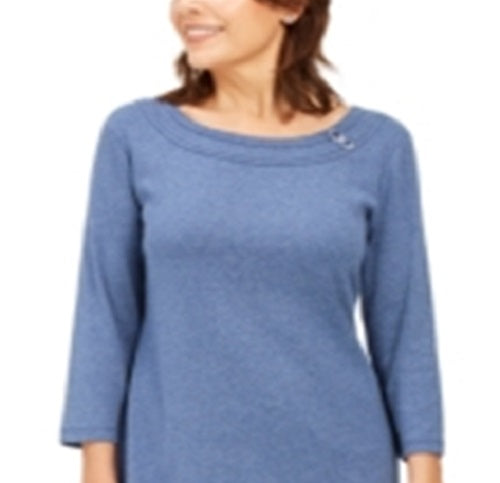 Karen Scott Women's Sport Cotton Hardware Dress Blue Size X-Small