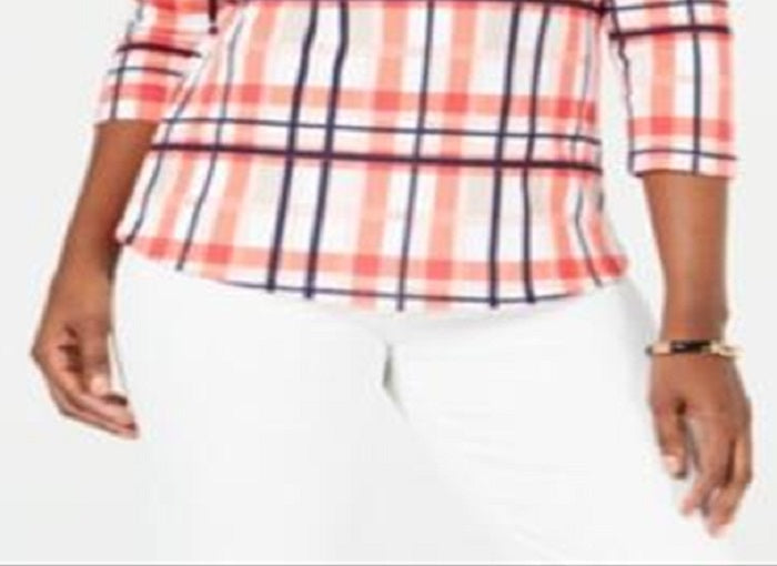 Charter Club Women's Cotton Petite Laid Boat Neck Top Coral Size Petite S