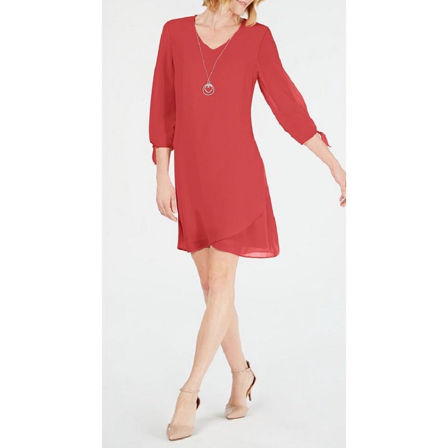 JM Collection Women's Tie-Sleeve Necklace Dress  Red Size Small