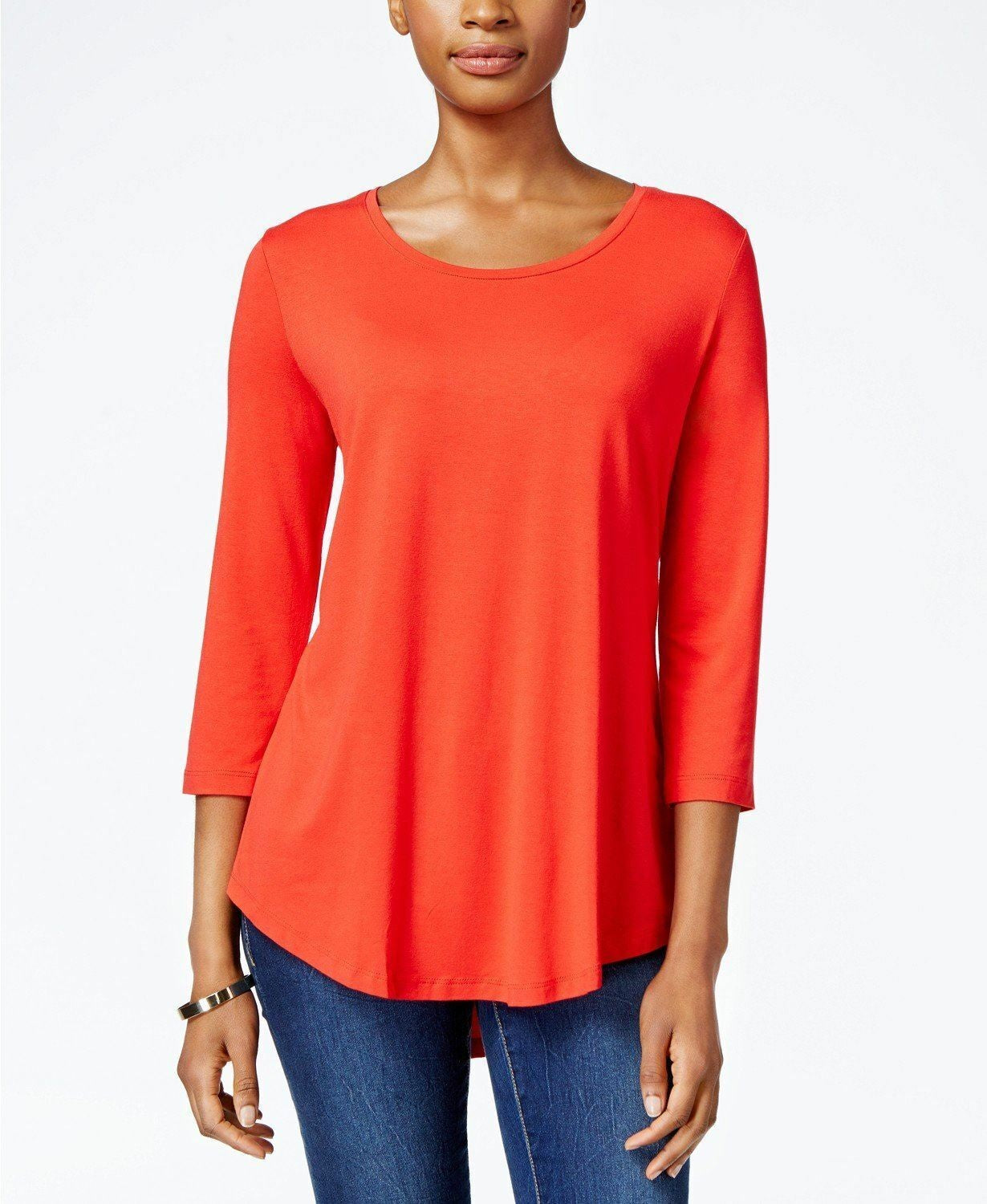 JM Collection Women's Solid Rayon Span Top Red Size Large