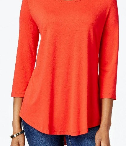 JM Collection Women's Solid Rayon Span Top Red Size Large