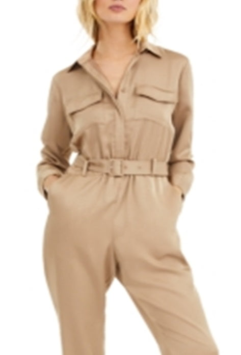 INC International Concepts Women's Button Front Jumpsuit Brown Size 4 Petite