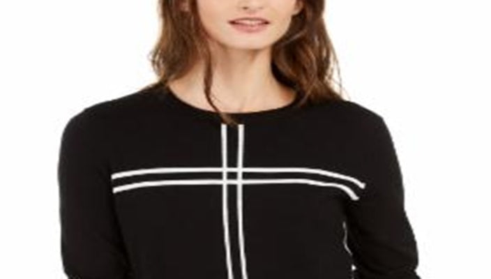 Alfani Women's Petite Grid-Pattern Sweater Black Size Petite M