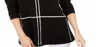 Alfani Women's Petite Grid-Pattern Sweater Black Size Petite M