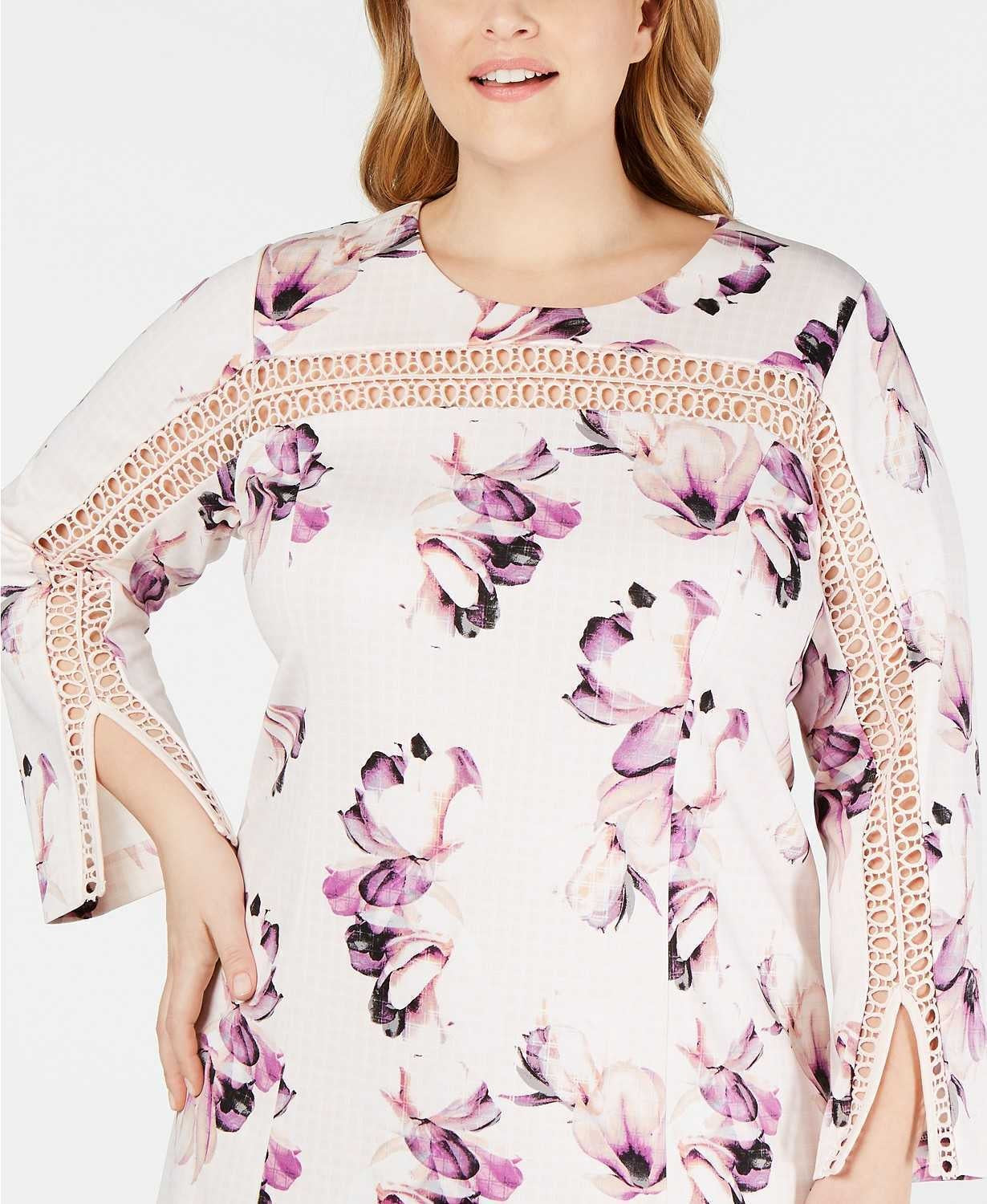 Alfani Women's Plus Size Illusion-Trim Shift Mauve Combo 16W