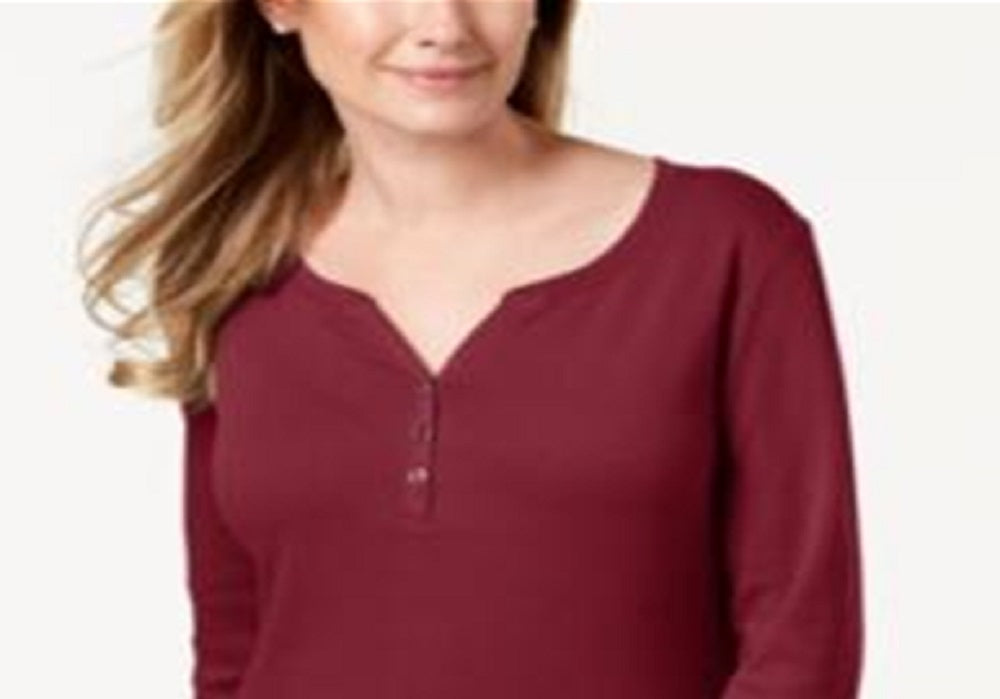 Karen Scott Women's  Cotton Henley Top Red Size Large