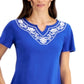 Karen Scott Women's Split Neck Top Blue Size Petite X-Small