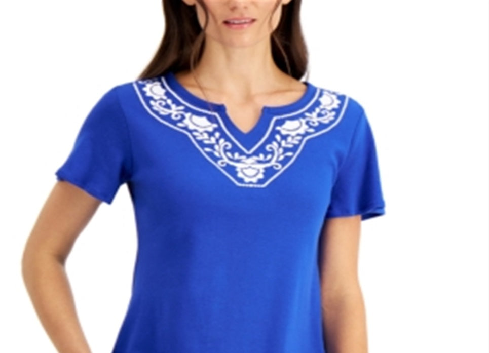 Karen Scott Women's Split Neck Top Blue Size Petite X-Small
