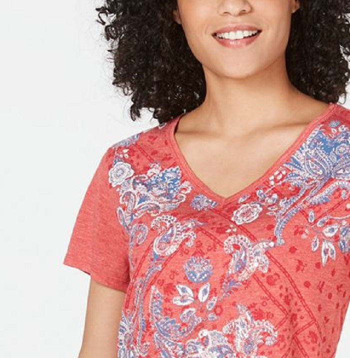 Style & Co Women's Graphic Print T-Shirt Red Size Petite Large