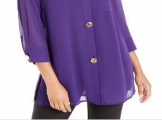 Alfani Women's Semi Sheer 3/4 Sleeve Blouse Purple Size Petite